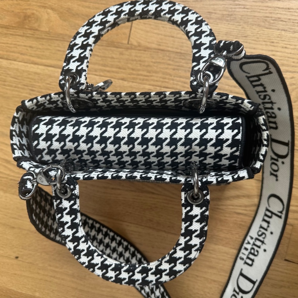 Christian Dior Lady D-Lite Bag Houndstooth Black White Medium Handbag Purse - Picture 8 of 16
